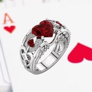 NWT Red Heart Flower Womens Ring For Lovers in Love Stainless Steel Silver